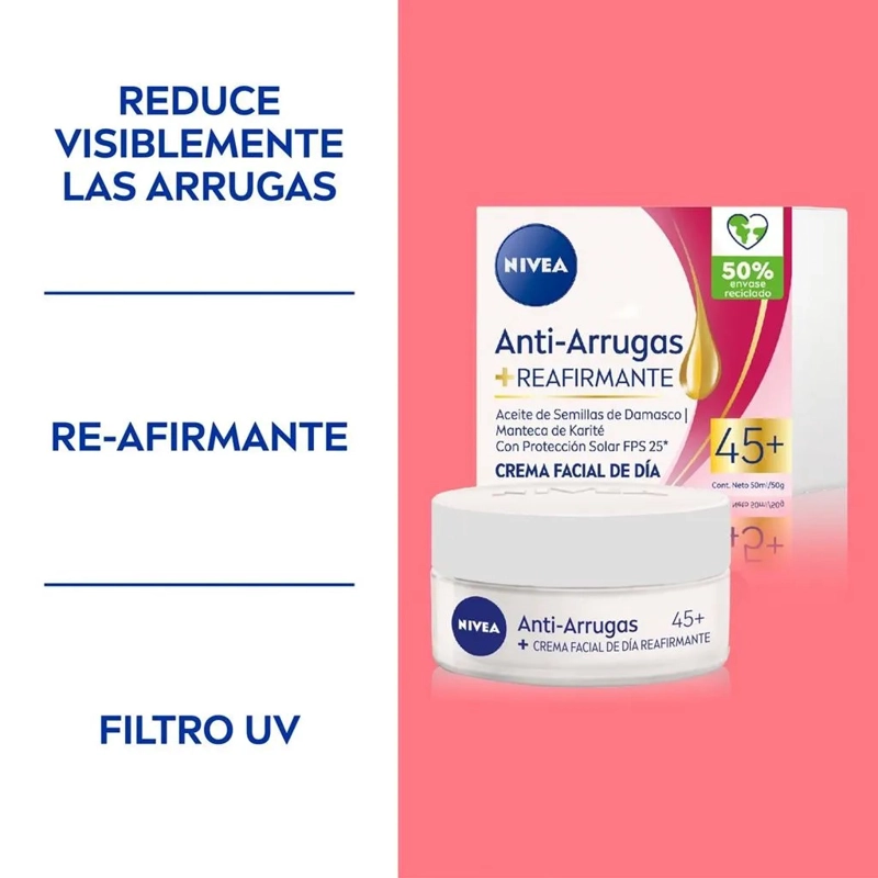 CREMA ROSTRO NIVEA 50 ML ANTIARRUGAS 45+ REAFIRMANTE TIPO PIEL TODO TIPO PIEL - 2