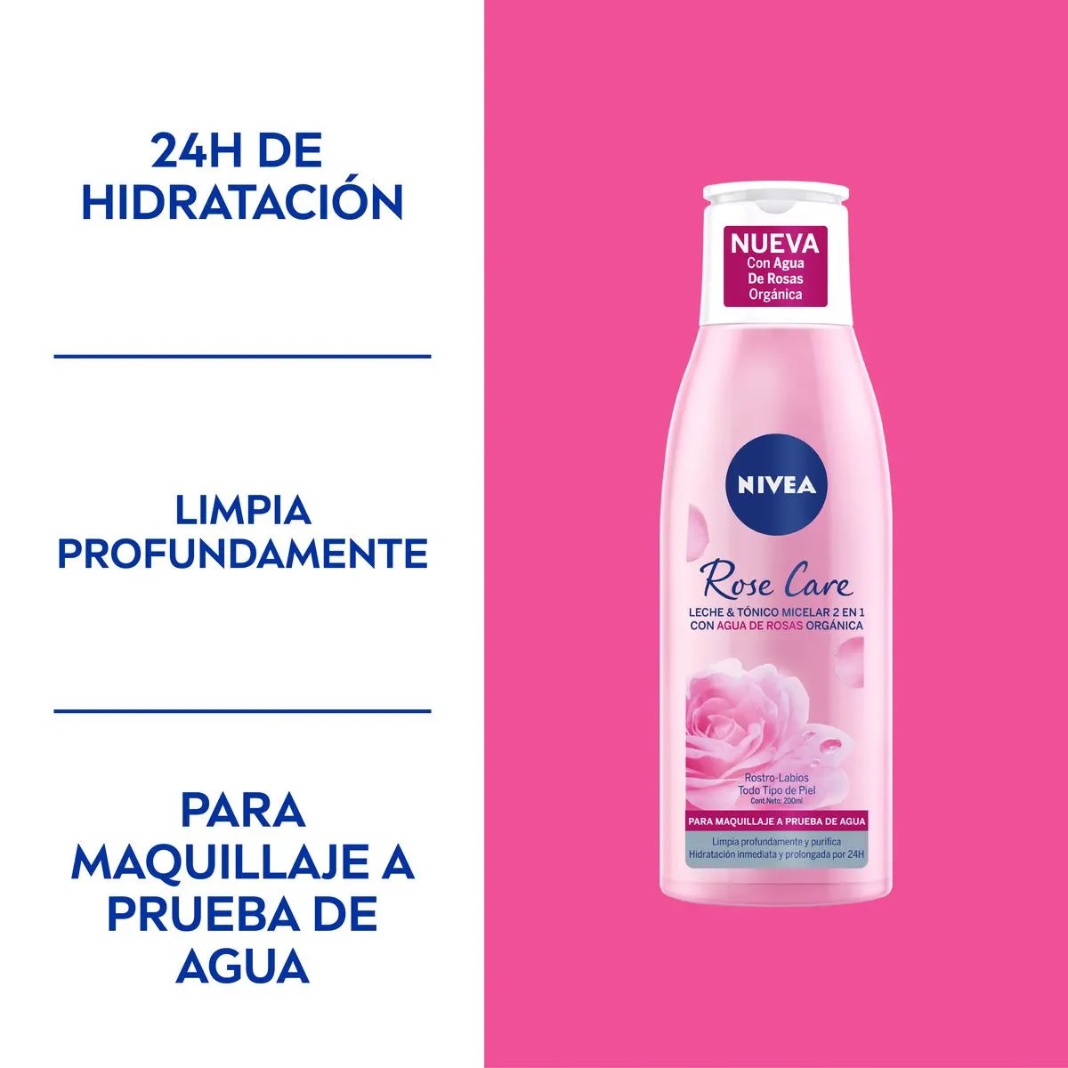 LIMPIADOR ROSTRO NIVEA 1 UNIDAD LECHE & TÓNICO MICELAR 2 EN 1 ROSE CARE 200 ML TODO TIPO PIEL - 3