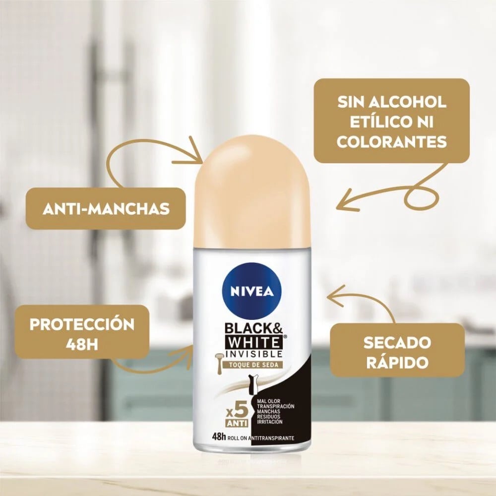 DESODORANTE NIVEA ROLL ON BLACK & WHITE TOQUE DE SEDA 50ML - 2