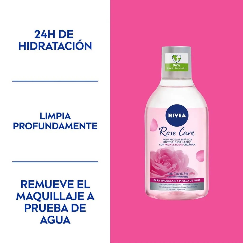 AGUA MICELAR ROSTRO NIVEA 400 ML BIFÁSICA ROSE CARE - 2