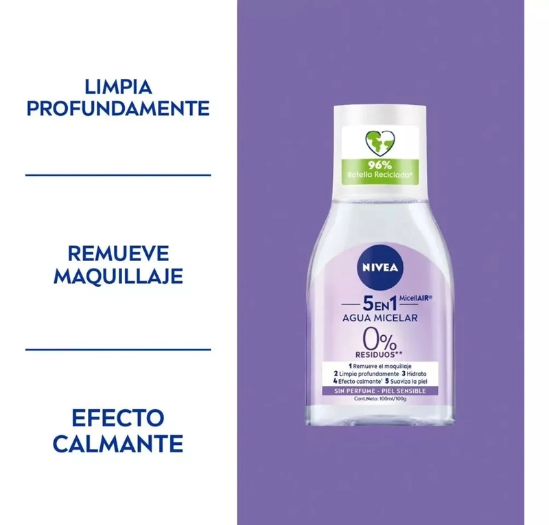 LOCIÓN AGUA MICELAR 3 EN 1 NIVEA PIEL SENSIBLE 100ML - 2