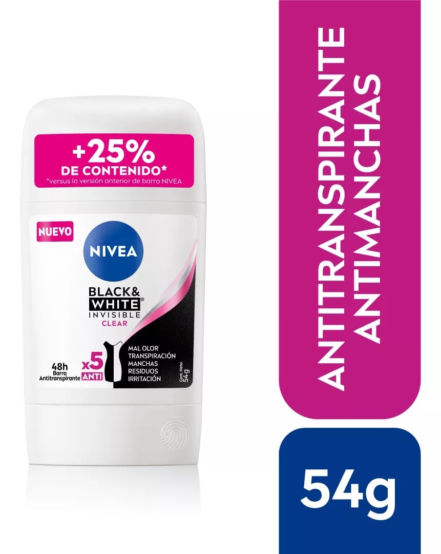 DESODORANTE BARRA NIVEA 54G BLACK&WHITE CLEAR FEMENINO - 1