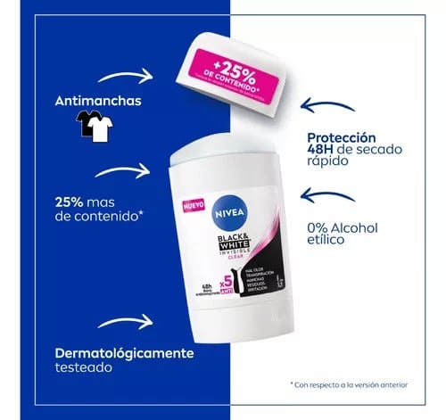 DESODORANTE BARRA NIVEA 54G BLACK&WHITE CLEAR FEMENINO - 2