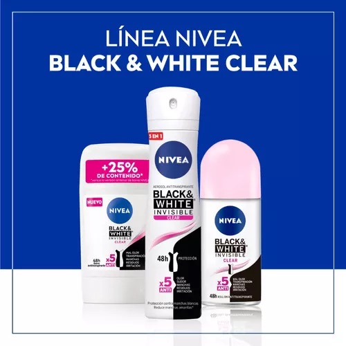 DESODORANTE BARRA NIVEA 54G BLACK&WHITE CLEAR FEMENINO - 6