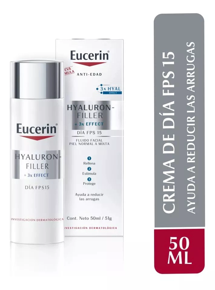CREMA ROSTRO Y CUELLO EUCERIN SPF 15 50 ML HYALURON FILLER DÍA PIEL NORMAL A MIXTA - 1