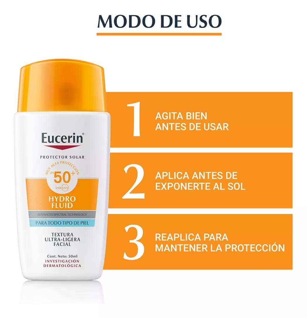 BLOQUEADOR ROSTRO Y CUELLO EUCERIN SPF 50 50 ML HYDRO FLUID - 3
