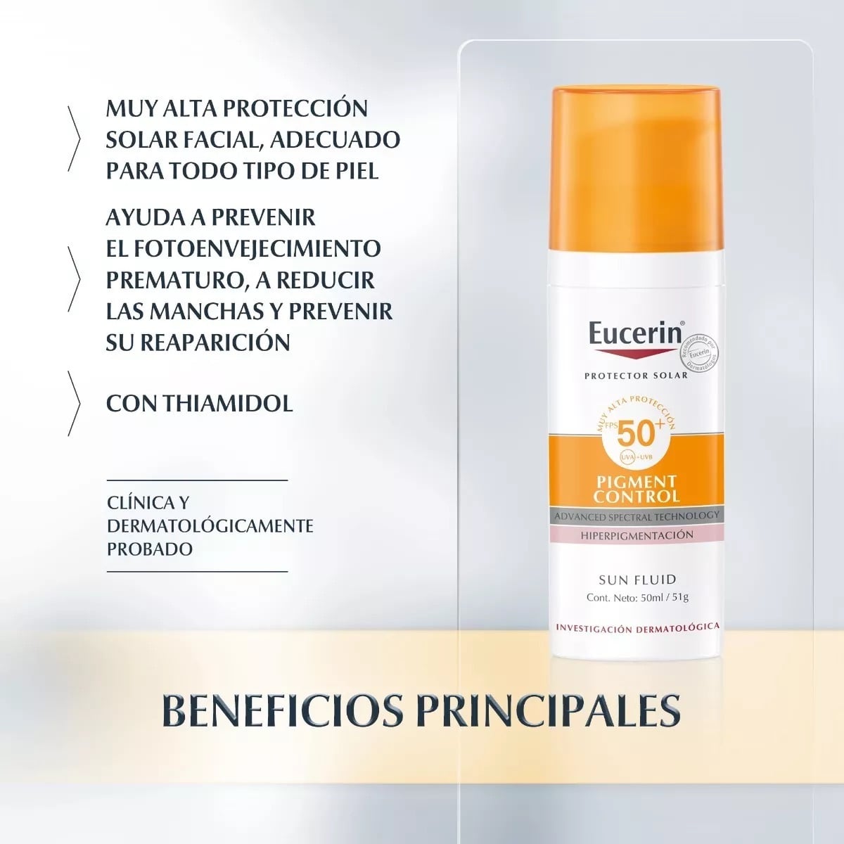BLOQUEADOR ROSTRO Y CUELLO EUCERIN SPF 50 50 ML PIGMENT CONTROL SUN FLUID EN CREMA - 2