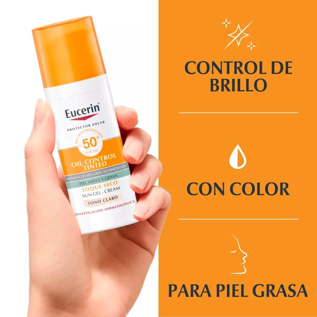BLOQUEADOR ROSTRO Y CUELLO EUCERIN SPF 50+ 50 ML TOQUE SECO SUN TONO CLARO - 3