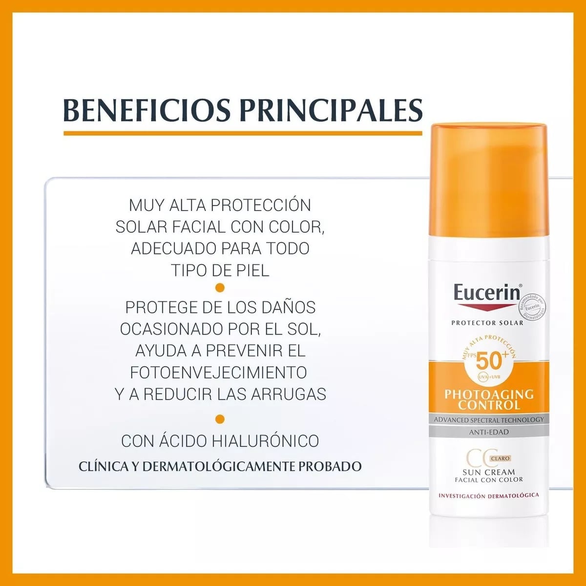BLOQUEADOR ROSTRO Y CUELLO EUCERIN SPF 50 50 ML ANTI-EDAD SUN CC CLARO - 4