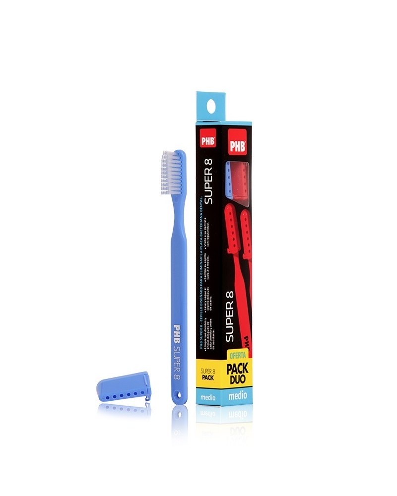 CEPILLO PHB PACK DUO DENTAL SUPER 8 MEDIO + ESTUCHE - 3