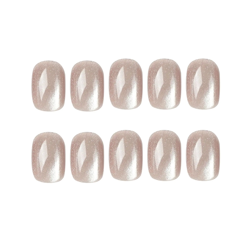 UÑAS PRESS ON ADHESIVAS 24PCS OJO DE GATO POSTIZAS ROSA CLARO OVALADAS CORTAS REUTILIZABLE - 3