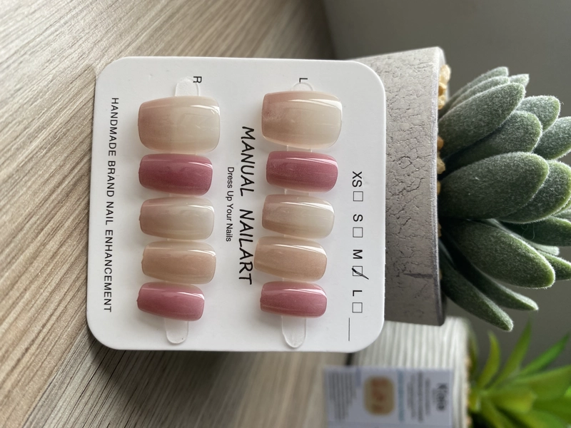 UÑAS POSTIZAS ADHESIVAS PRESS ON OJO DE GATO BICOLOR ROSA 10PCS REUTILIZABLES TALLA M - 2
