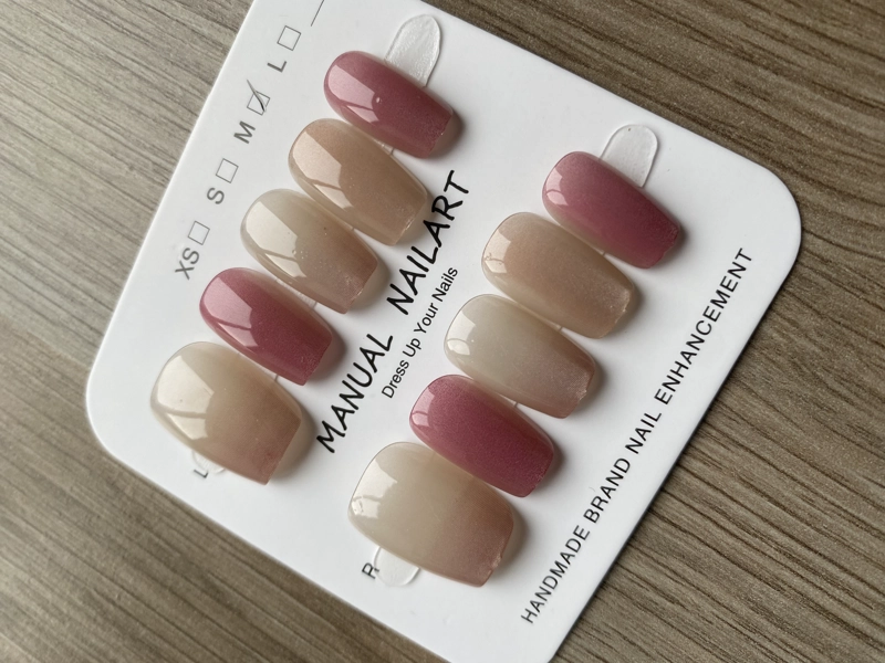 UÑAS POSTIZAS ADHESIVAS PRESS ON OJO DE GATO BICOLOR ROSA 10PCS REUTILIZABLES TALLA M - 3