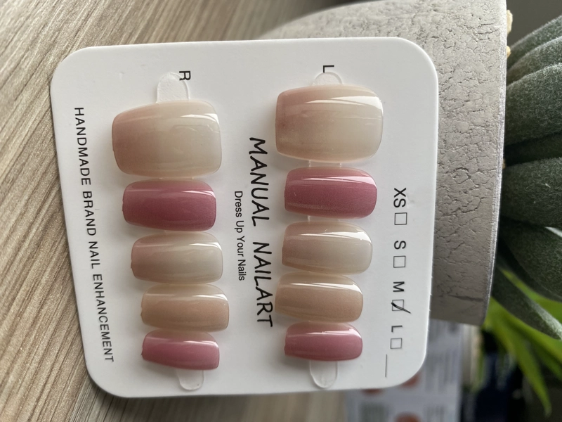 UÑAS POSTIZAS ADHESIVAS PRESS ON OJO DE GATO BICOLOR ROSA 10PCS REUTILIZABLES TALLA M - 5