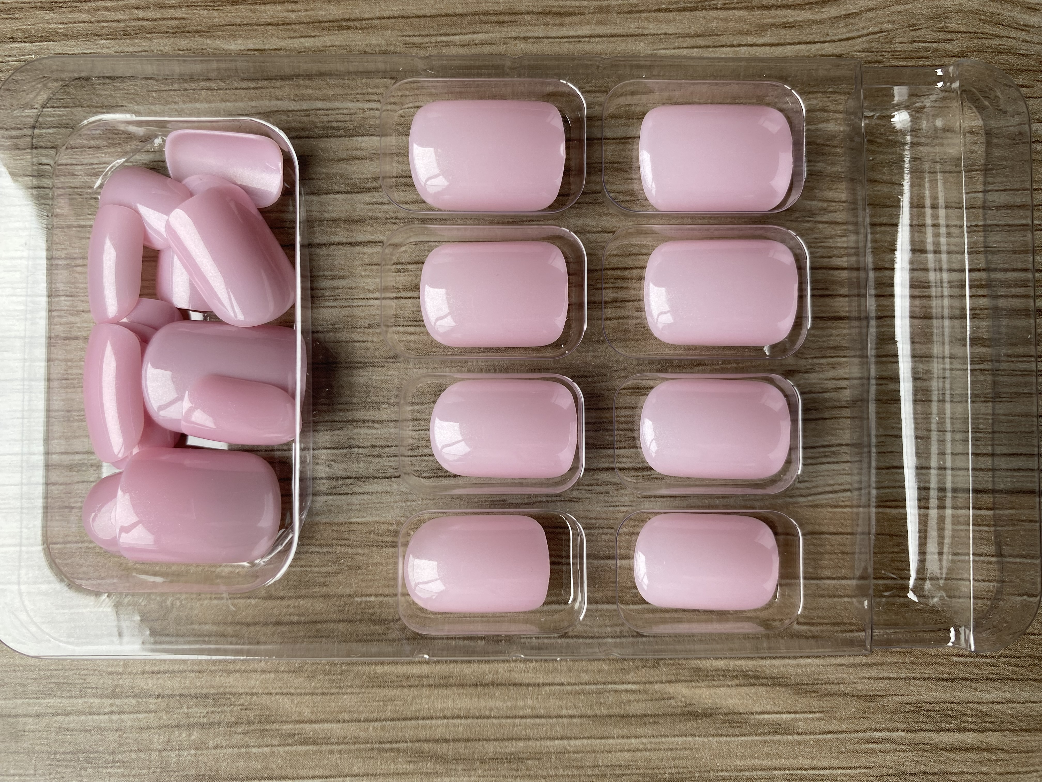 UÑAS POSTIZAS PRESS ON SEMI CUADRADAS CORTAS 24PCS ADHESIVAS ROSA NACARADO - 2