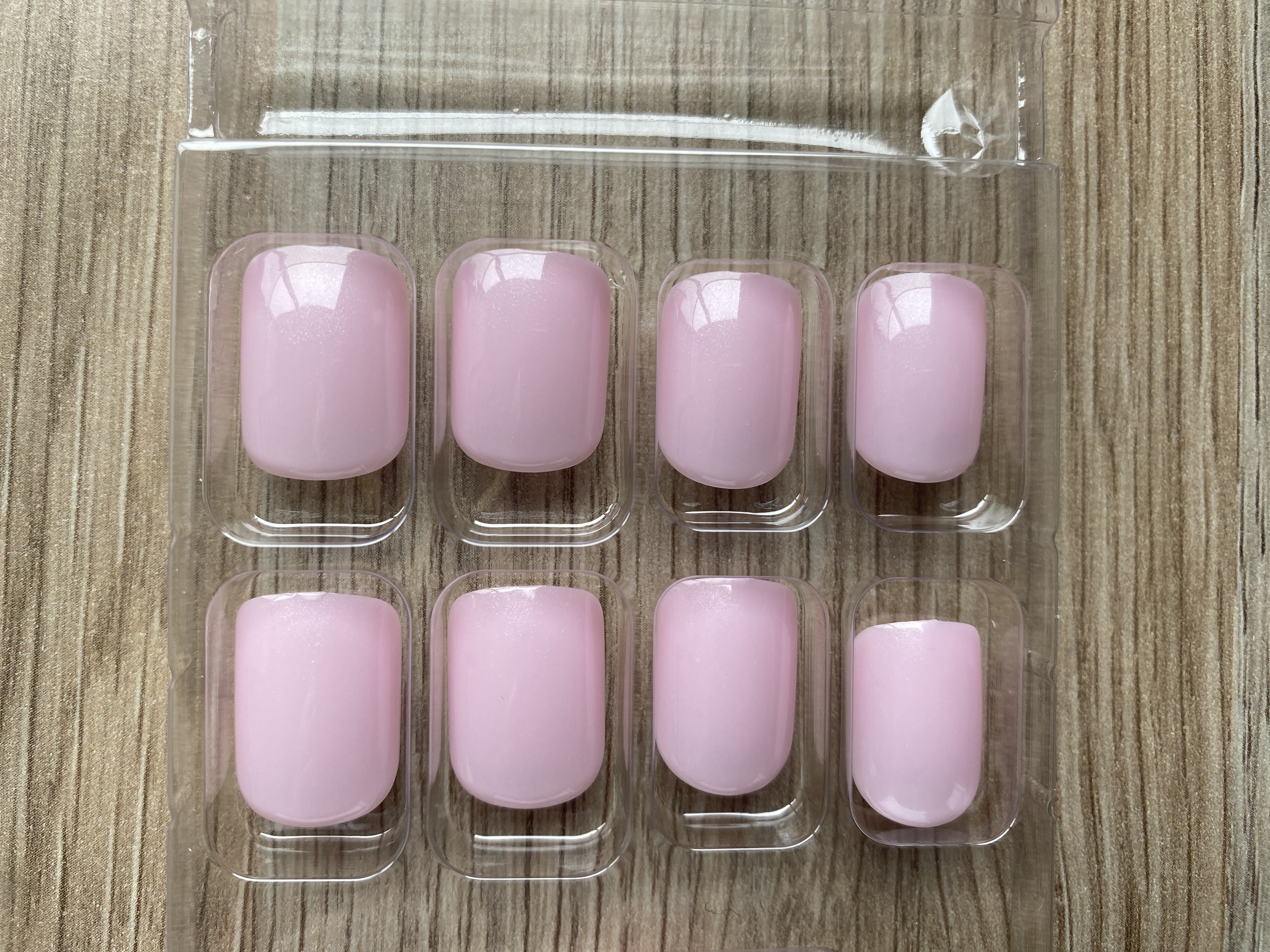 UÑAS POSTIZAS PRESS ON SEMI CUADRADAS CORTAS 24PCS ADHESIVAS ROSA NACARADO - 4