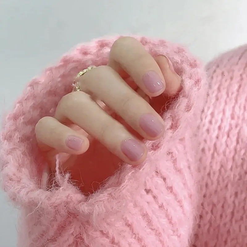 UÑAS POSTIZAS PRESS ON SEMI CUADRADAS CORTAS 24PCS ADHESIVAS ROSA NACARADO - 6