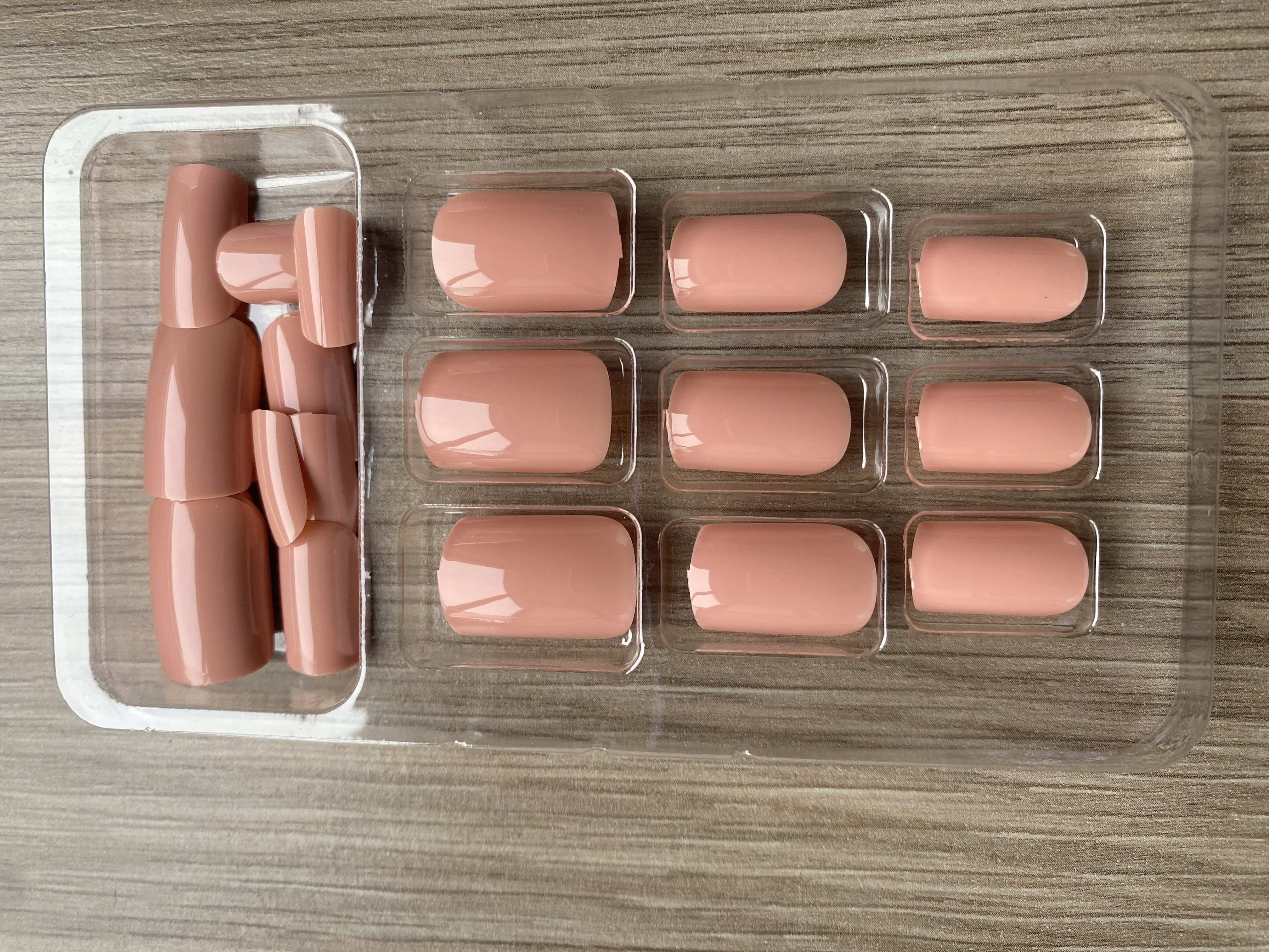 UÑAS PRESS-ON POSTIZAS CUADRADAS LARGAS 24PCS TONOS NUDE ROSA OSCURO ADHESIVAS - 2