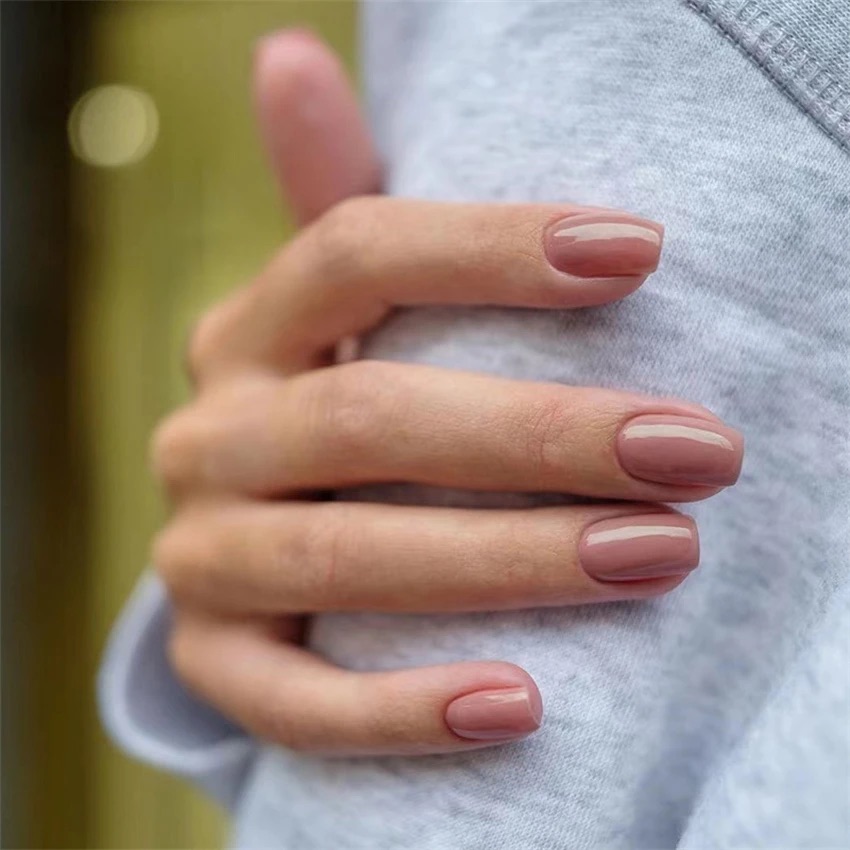 UÑAS PRESS-ON POSTIZAS CUADRADAS LARGAS 24PCS TONOS NUDE ROSA OSCURO ADHESIVAS - 5