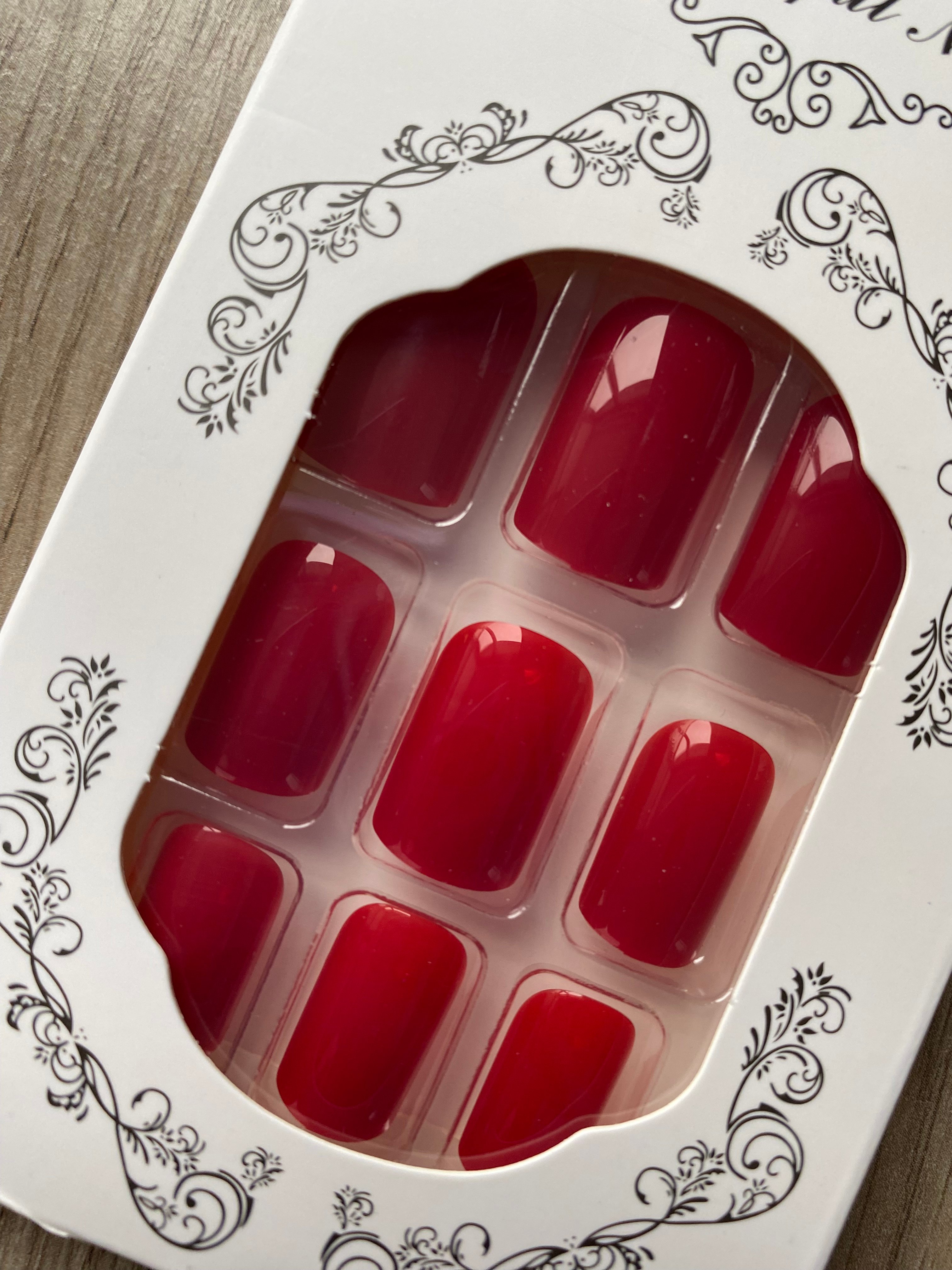 UÑAS POSTIZAS PRESS ON LARGAS 24PCS CUADRADAS UNICOLOR ROJO CLARO - 1