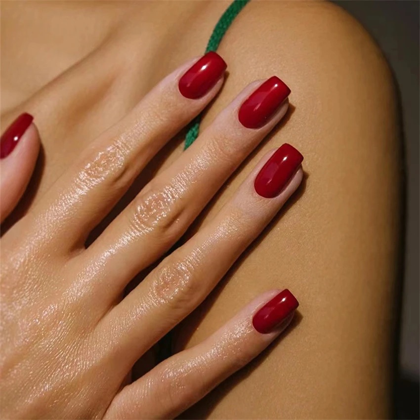 UÑAS POSTIZAS PRESS ON LARGAS 24PCS CUADRADAS UNICOLOR ROJO CLARO - 5