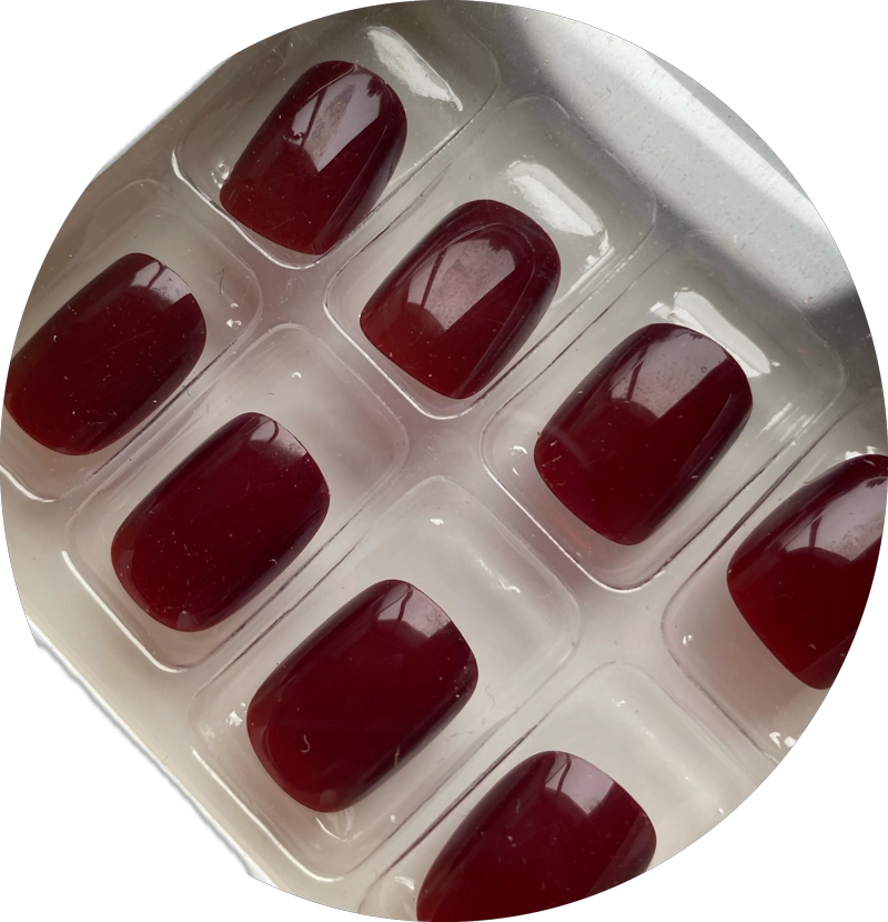 GENÉRICO UÑAS POSTIZAS PRESS-ON ADHESIVAS CORTAS/MEDIO REDONDEADA 24PCS ROJO CEREZA