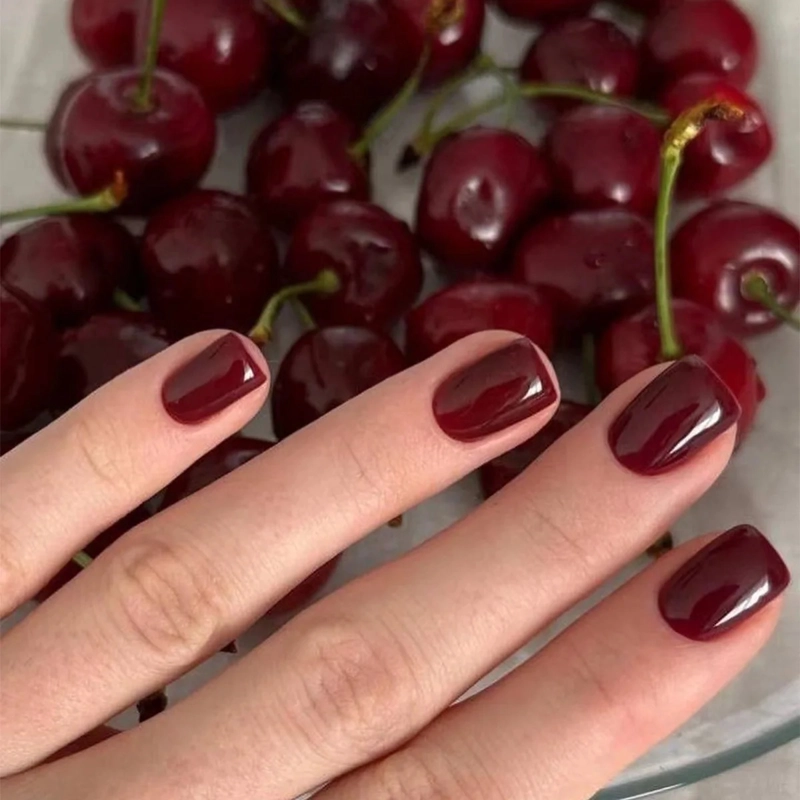 UÑAS POSTIZAS PRESS-ON ADHESIVAS CORTAS/MEDIO REDONDEADA 24PCS ROJO CEREZA - 5