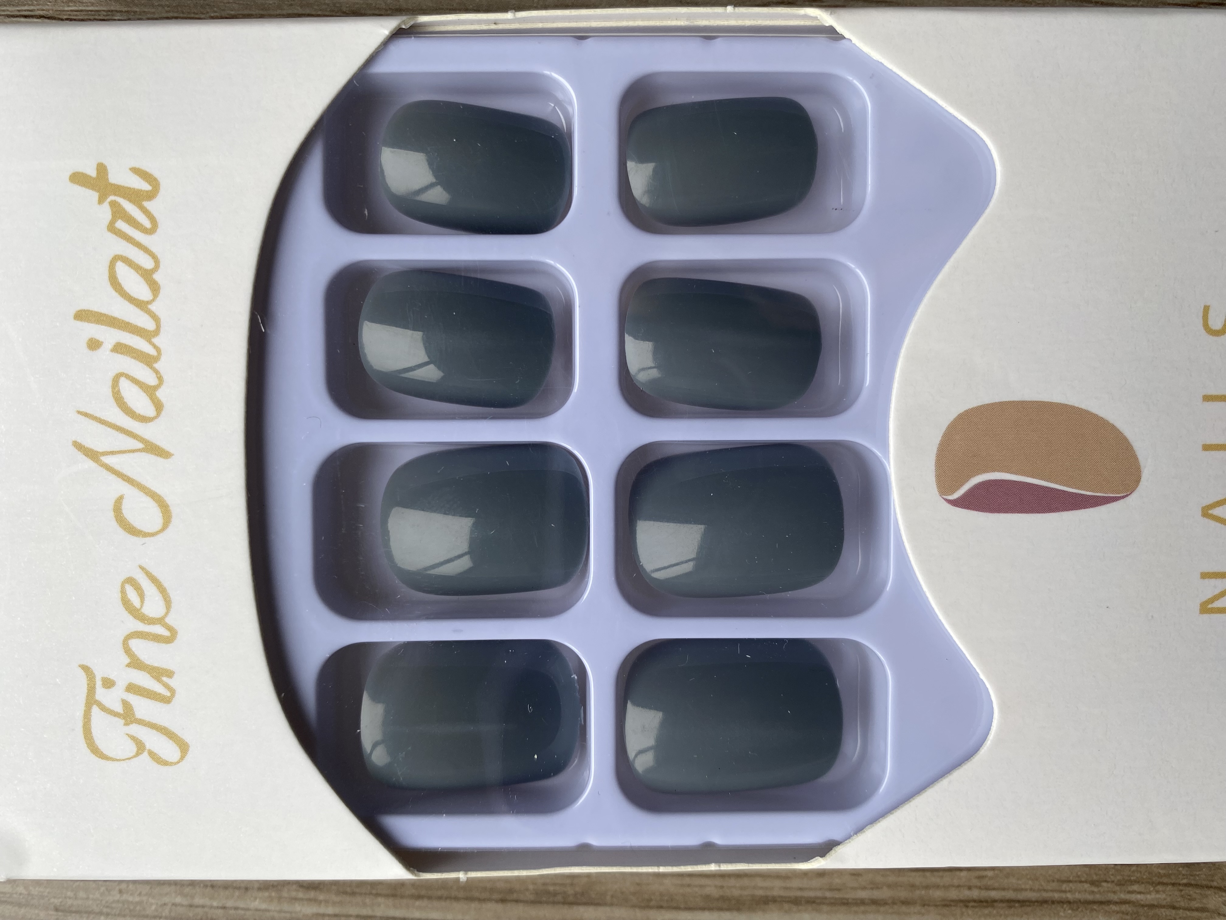 UÑAS PRESS-ON ADHESIVAS CORTAS REDONDEADA 24PCS POSTIZAS REUTILIZABLE GRIS VERDOSO - 1