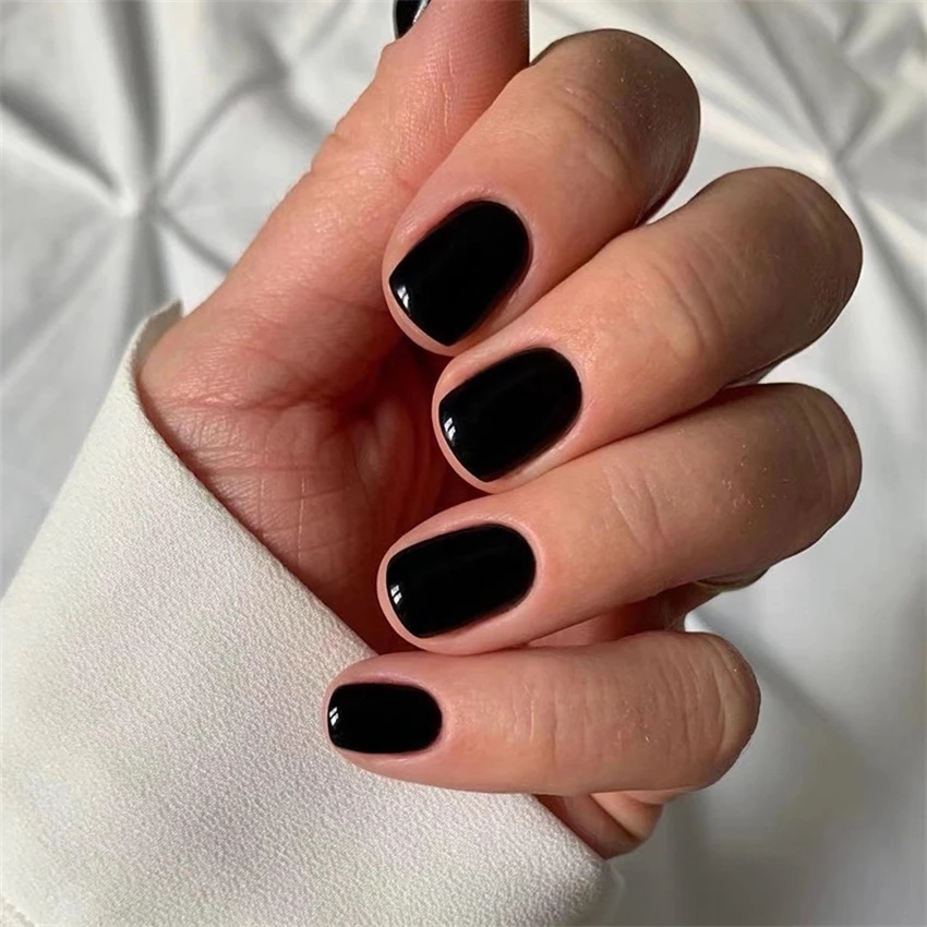 UÑAS PRESS-ON ADHESIVAS LARGO MEDIO REDONDEADA 24PCS POSTIZAS REUTILIZABLE NEGRO - 5