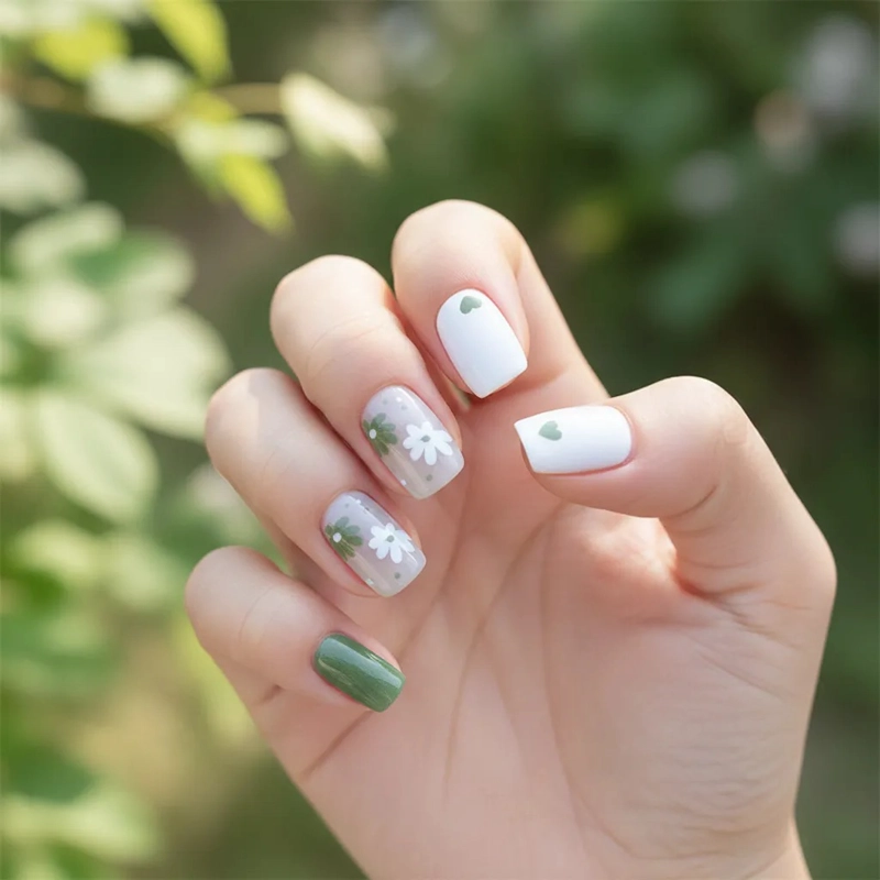 UÑAS PRESS-ON ADHESIVAS POSTIZAS 10PCS OJO DE GATO DISEÑO FLORES TALLA S - 2