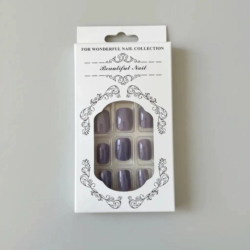UÑAS PRESS ON CORTAS/MEDIO 24PCS SEMI CUADRADAS VERANO LILA MORADO - 1