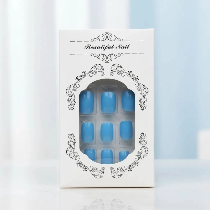UÑAS PRESS-ON ADHESIVAS CORTAS/MEDIO REDONDEADA 24PCS VERANO ON CELESTE - 1