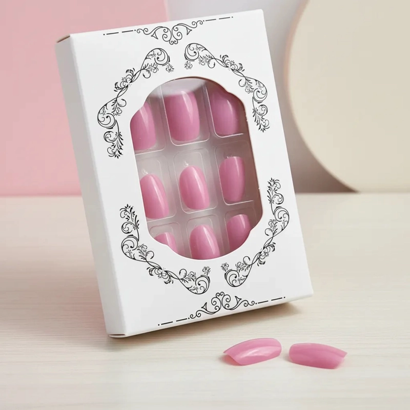 UÑAS PRESS-ON ADHESIVAS CORTAS/MEDIO REDONDEADA 24PCS VERANO ON ROSA - 1