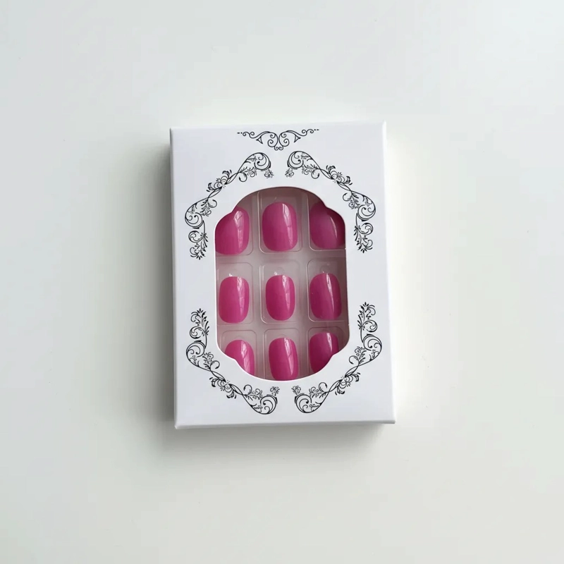 UÑAS PRESS-ON ADHESIVAS CORTAS/MEDIO REDONDEADA 24PCS VERANO ON ROSA CHICLE - 1