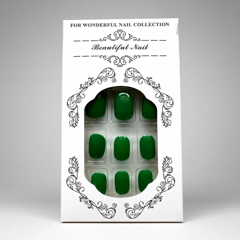 UÑAS PRESS-ON ADHESIVAS CORTAS/MEDIO REDONDEADA 24PCS VERANO ON VERDE JADE - 1