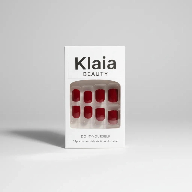 UÑAS PRESS ON ADHESIVAS SEMI CUDRADAS LARGO MEDIO 24PCS ROJO GRANATE - 1