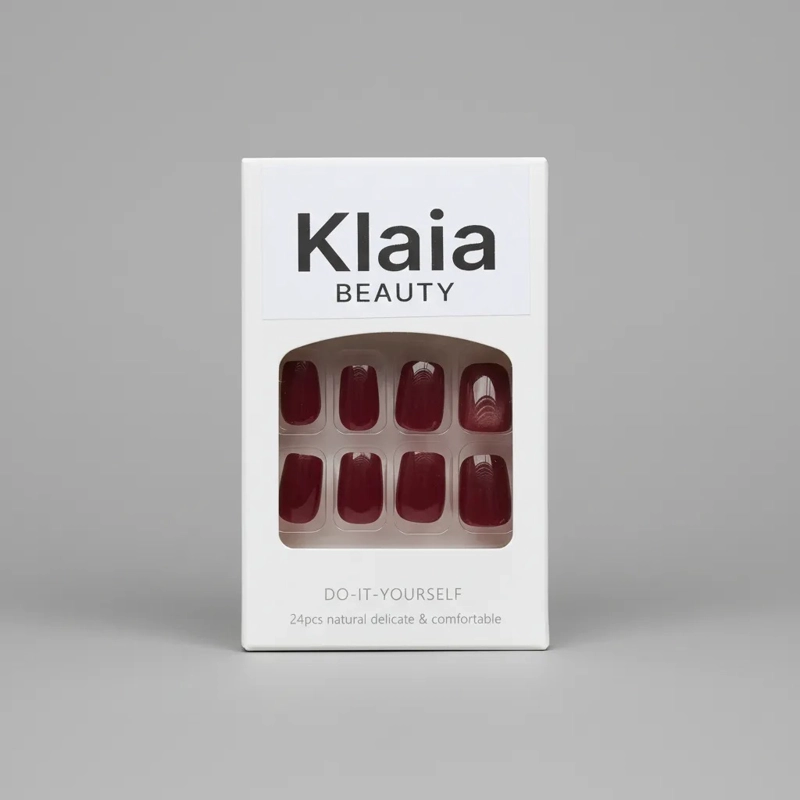 UÑAS PRESS ON ADHESIVAS LARGO MEDIO 24PCS ROJO RUBI CUADRADAS CON REFLEJOS - 1