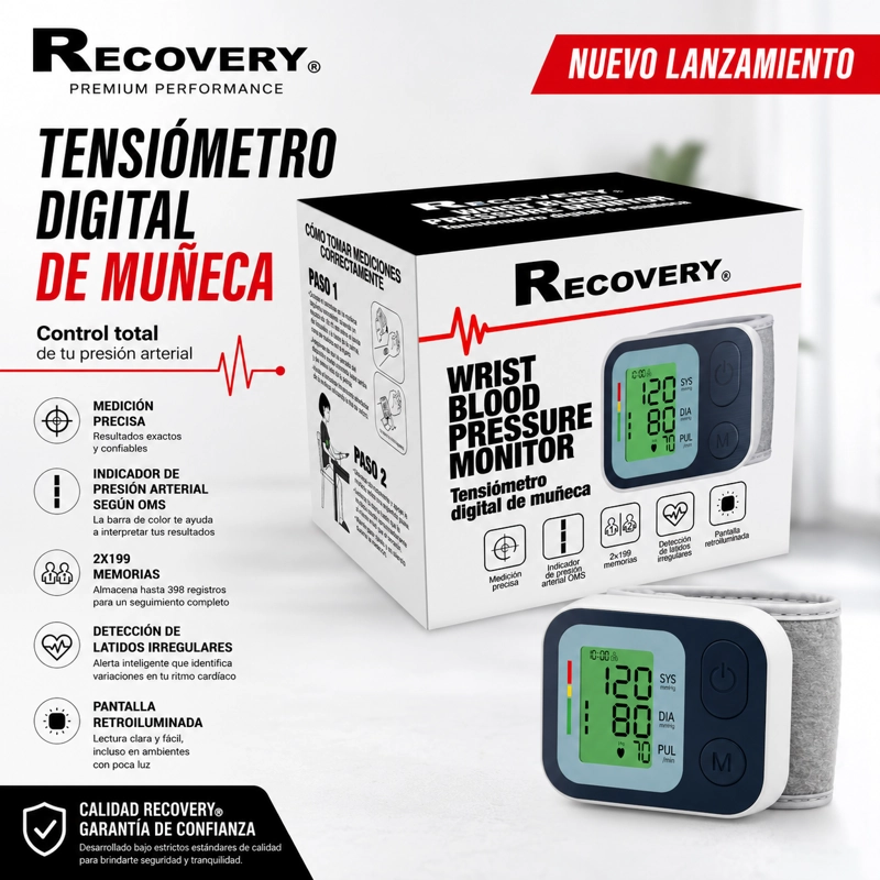 TENSIOMETRO DIGITAL DE MUÑECA RECOVERY PRESION ARTERIAL OMS - 2
