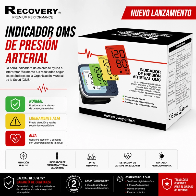TENSIOMETRO DIGITAL DE MUÑECA RECOVERY PRESION ARTERIAL OMS - 3