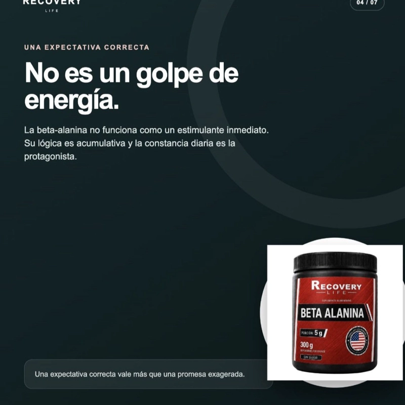 100% AMERICANA BETA ALANINA CARNOSYN ALTA CALIDAD RECOVERY LIFE 300 G SIN SABOR - 4