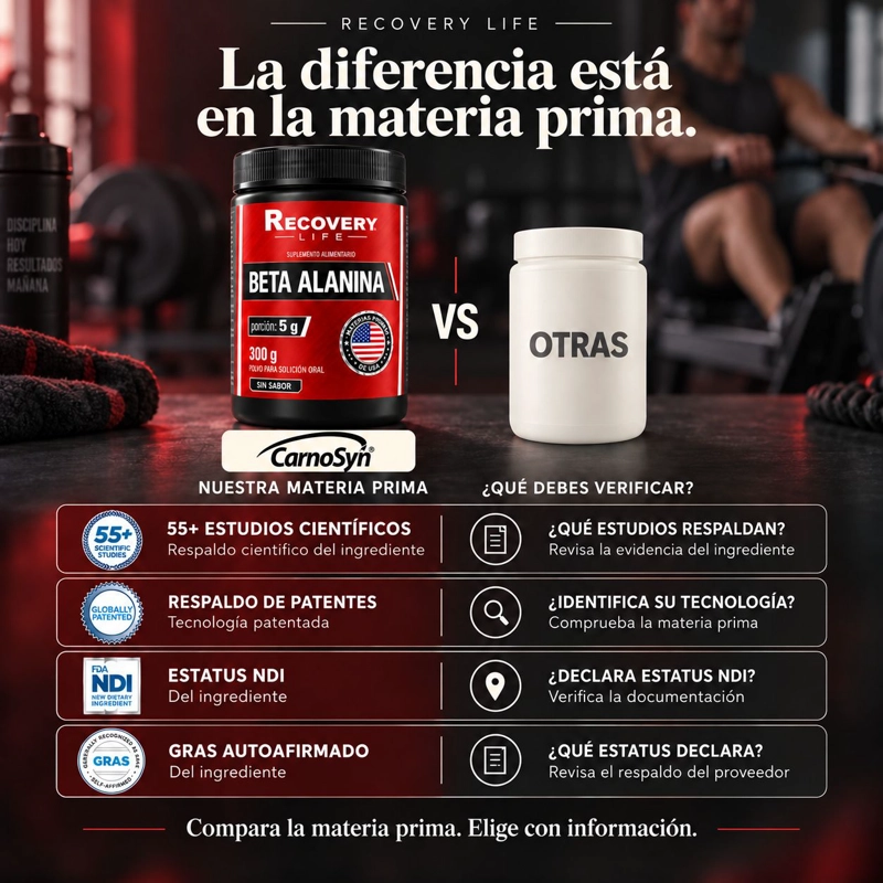 100% AMERICANA BETA ALANINA CARNOSYN ALTA CALIDAD RECOVERY LIFE 300 G SIN SABOR - 7