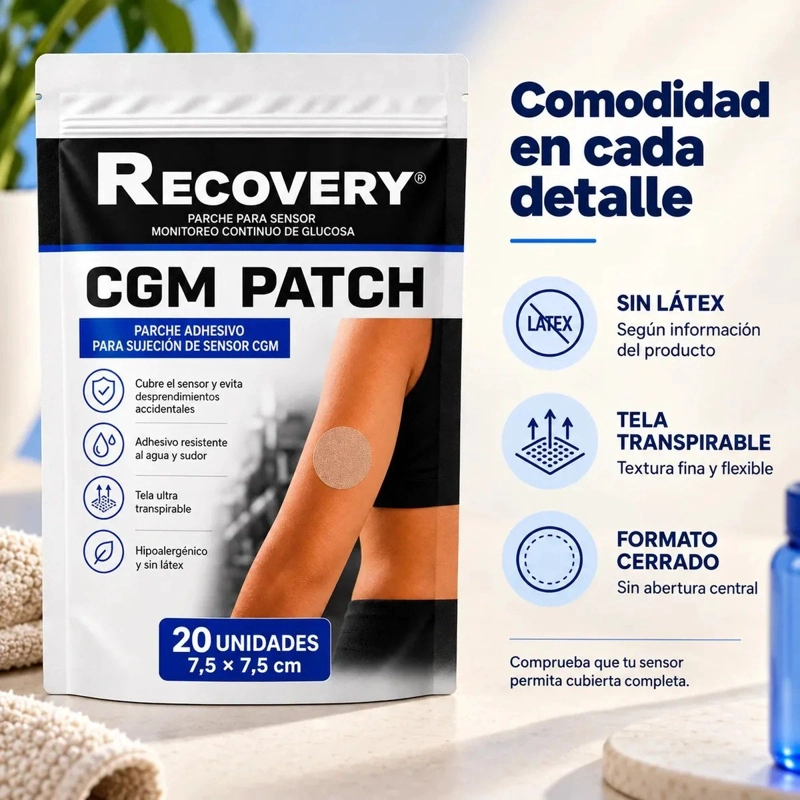 PARCHES PARA SENSOR CGM RECOVERY BEIGE 20 UNIDADES 7,5 X 7,5 CM - 3