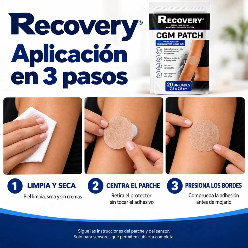 PARCHES PARA SENSOR CGM RECOVERY BEIGE 20 UNIDADES 7,5 X 7,5 CM - 4