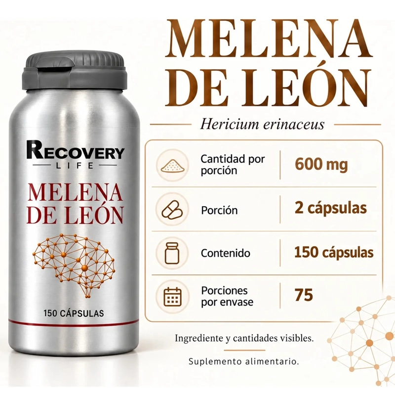 Melena De León Recovery Life 150 Cápsulas 600 Mg Por Porción - 5