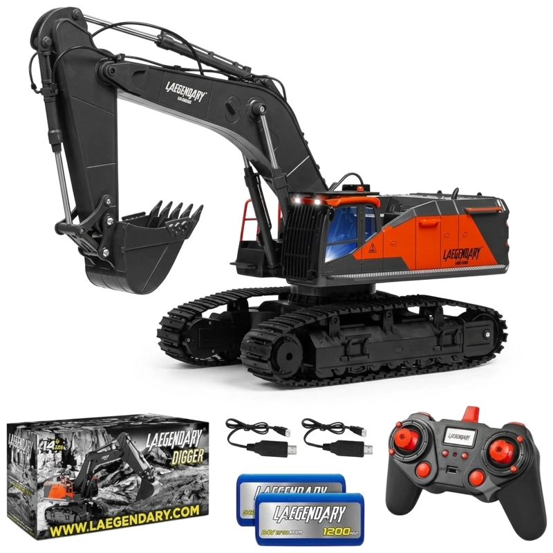 LAEGENDARY DIGGER EXCAVADORA RC 1:14 GRANDE, REALISTA NEGRO-ROJO - 1