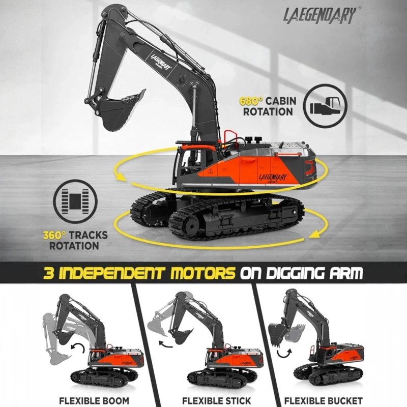 LAEGENDARY DIGGER EXCAVADORA RC 1:14 GRANDE, REALISTA NEGRO-ROJO - 2