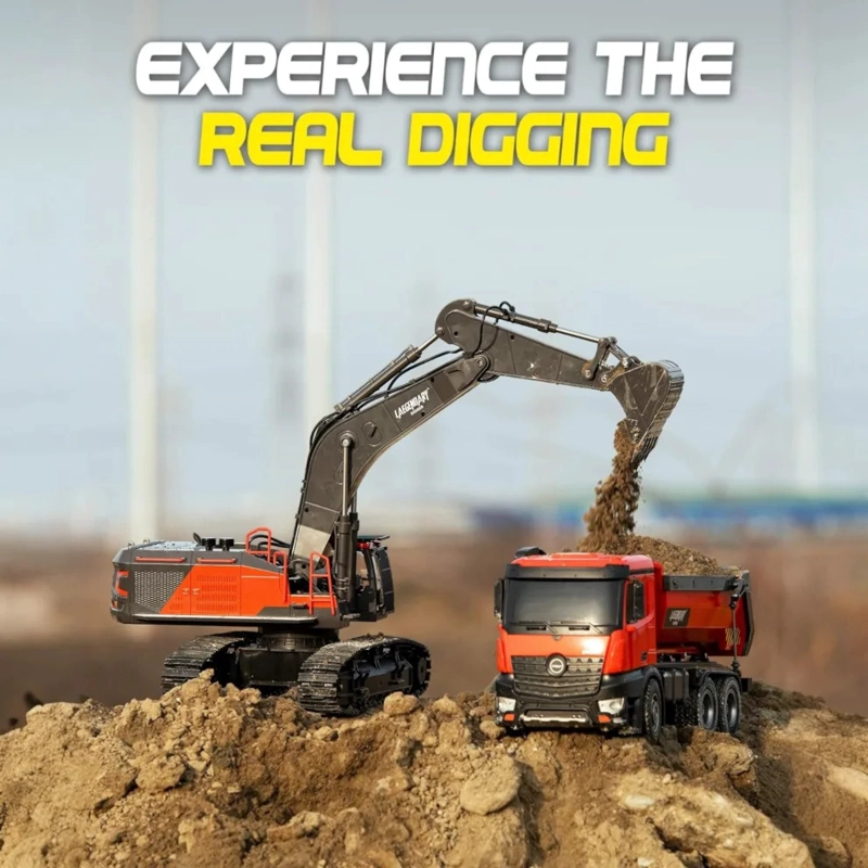 LAEGENDARY DIGGER EXCAVADORA RC 1:14 GRANDE, REALISTA NEGRO-ROJO - 4
