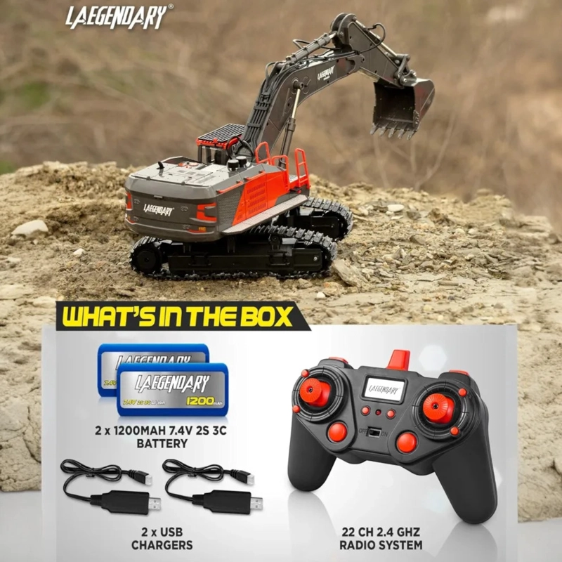LAEGENDARY DIGGER EXCAVADORA RC 1:14 GRANDE, REALISTA NEGRO-ROJO - 6