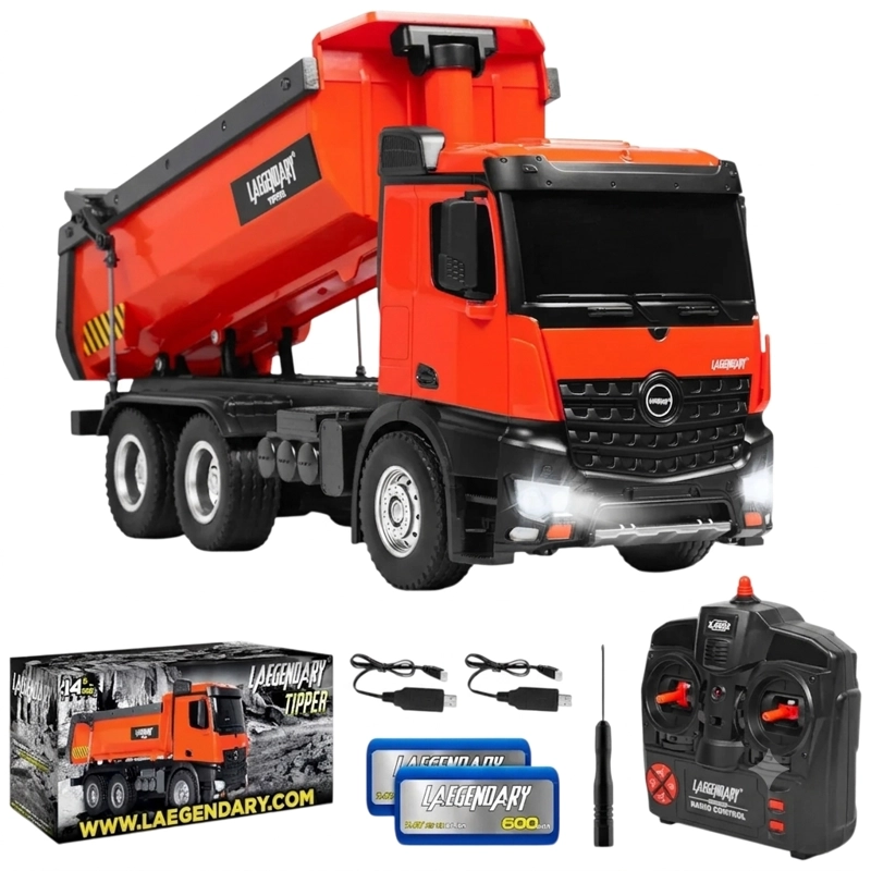LAEGENDARY TIPPER CAMION VOLQUETE 4X4 RC GRANDE REALISTA 1:14 NARANJA - 1