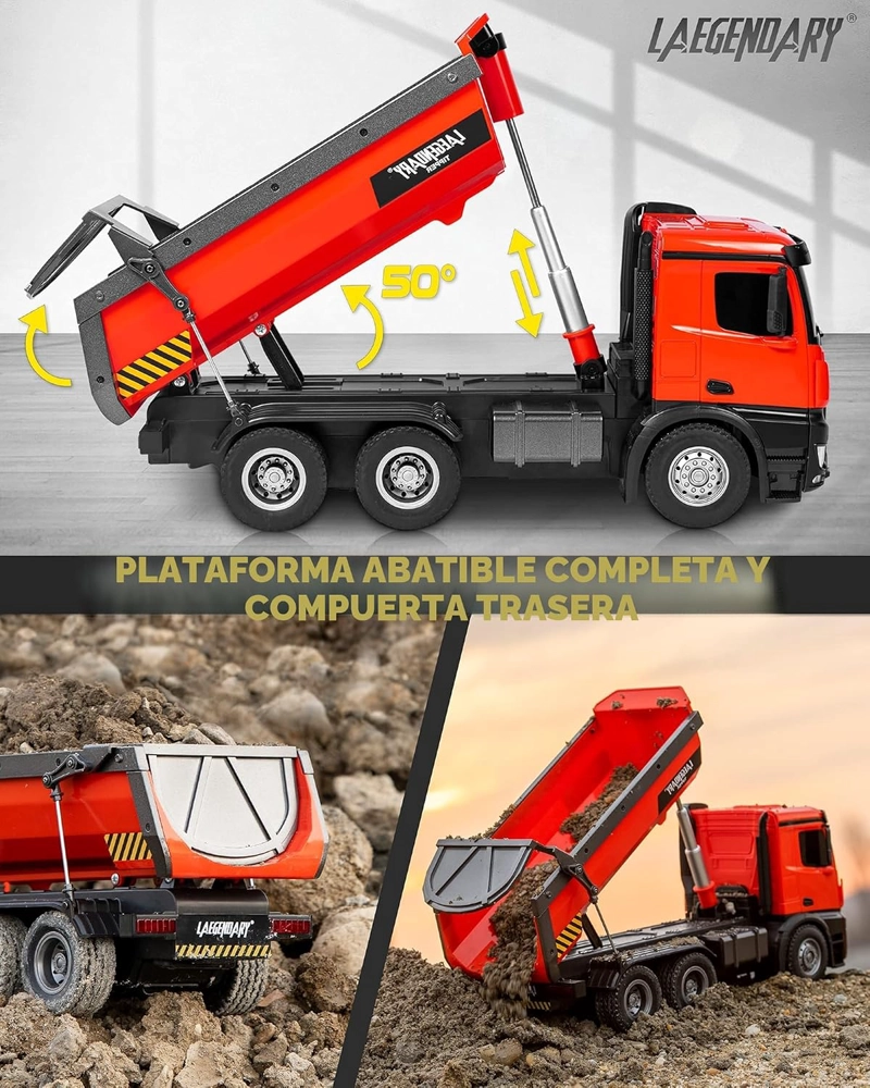 LAEGENDARY TIPPER CAMION VOLQUETE 4X4 RC GRANDE REALISTA 1:14 NARANJA - 4